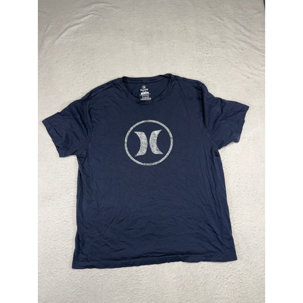 Hurley Mens XL Navy Blue Cotton Graphic Logo Short Sleeve T-Shirt